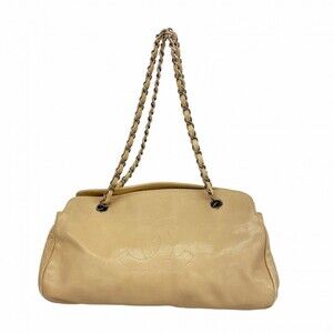 CHANEL Cream Caviar Leather Shoulder Bag